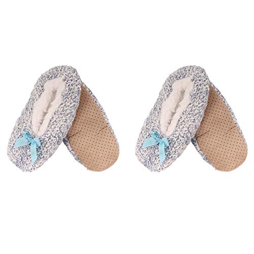 Image of BambooMN Women's Stripe Patterned Non-Slip Lined Travel Home Slippers - 2 Pairs