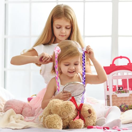 Ksvaye 5 Pcs Kids Hair Extensions Hair Braids for Girls Colourful Braiding Hair with Elastic Rope Princess Ponytail Hair Decor Birthday Party Favours Children Performance - Image 4