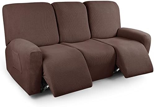 TAOCOCO Recliner Sofa Covers 8-Pieces Stretch Large Couch Covers for 3 Seats Reclining Slipcovers Soft Jacquard Pattern Furniture Protector Chocolate