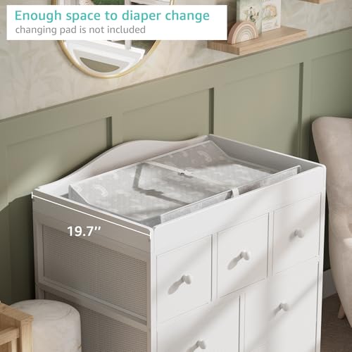 Image of BOLUO Changing Table Dresser with Storage, Baby Dresser with Changing Table Top Diaper Changing Station with 7 Fabric Drawers for Nursery Modern