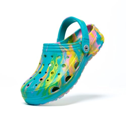 Image of Generic Boys&Girls Classic Marbled Tie Dye Clog shoes Camouflage Clogs size5, Blue Yellow