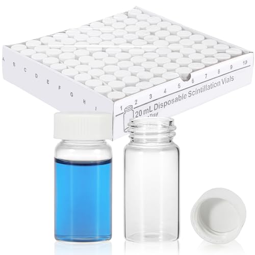 ScitoLAB 20 mL Liquid Scintillation Vials, 500 PCS Borosilicate Glass Sample Vials, 22-400 Polypropylene Screw Caps Foamed Polyethylene Liner, for Lab School