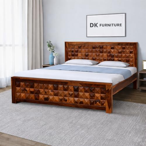 Image of Niwar Solid Sheesham Wood Queen Size Bed Without Storage (78x60) Bed Queen Size Cot for Bedroom (Natural Finish)