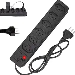 Filtro De Linha 5 Metros Régua Protetor Elétrico 6 Tomadas (Preto, 5 metros)