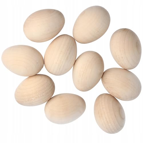 Woode World - 10 grands œufs en bois massif découpage unis propres artisanat décorer 65 x 45 mm - La taille d'un œuf de canard ou d'un gros œuf de poule -...