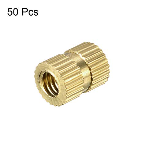 Image of uxcell Knurled Threaded Insert, M4 x 8mm (L) x 6.4mm (OD) Female Thread Brass Embedment Nuts, Pack of 50