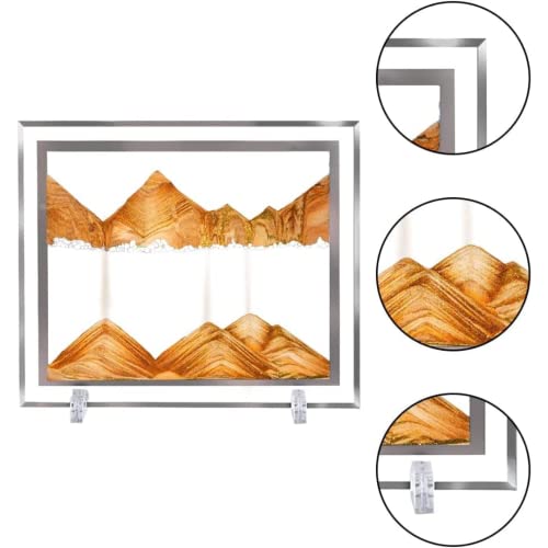 Image of NYRWANA Moving Sand Art Picture Glass Liquid Wall Painting 3D Deep Sea Sandscape Natural Landscape in Motion Display Flowing Sand Frame Relaxing Home Decor (12 inch, Orange)