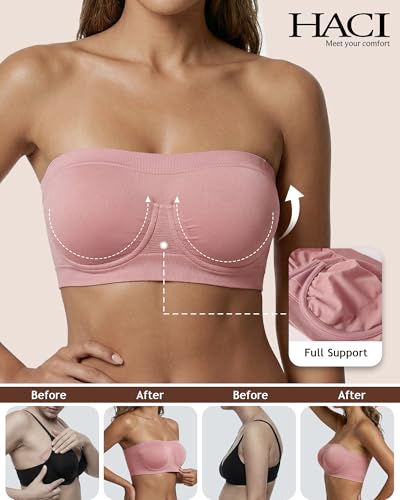 Image of HACI Women's Non Padded Strapless Bra Underwire Bandeau Seamless Multiway Supportive Tube Top