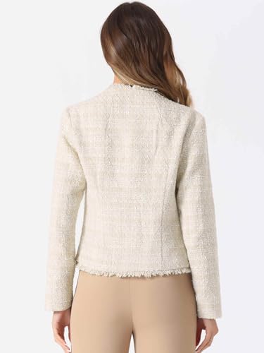 Allegra K Plaid Tweed Blazer for Women's Long Sleeve Open Front Work Office Jacket3