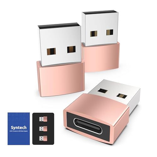 Image of Syntech USB C Female to USB A Male Adapter 3 Pack, Type C Charger Cable Power Adapter Compatible with iPad Air 7, iPhone 17 /16 /15 /14 Pro Max, Apple Watch Series 10 /9, Samsung Galaxy S20 etc, Rose Gold