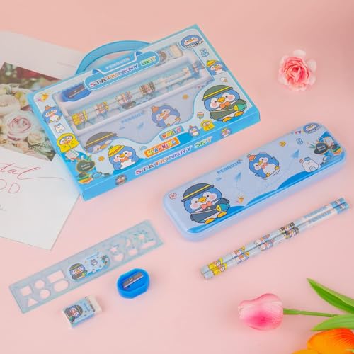 Image of Birthday Popper 5-in-1 Cartoon Themed Stationery Set for Kids - Set of 6 as Birthday Return Gifts, Study, Writing & Drawing - Type 1