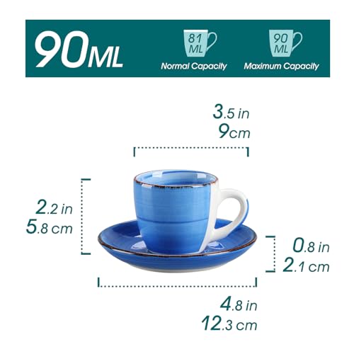 Espressotassen Steingut, vancasso BONITA 12-teiliges Espresso-Set, Stapelbare Kaffeetassen mit Untertasse 80ml, 6 Personen – Ansicht 2