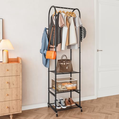 SUOERNUO Clothes Rack Clothing Rack With Wheels and 3 Tier Metal Shelves by SUOERNUO - Used condition - Image 6