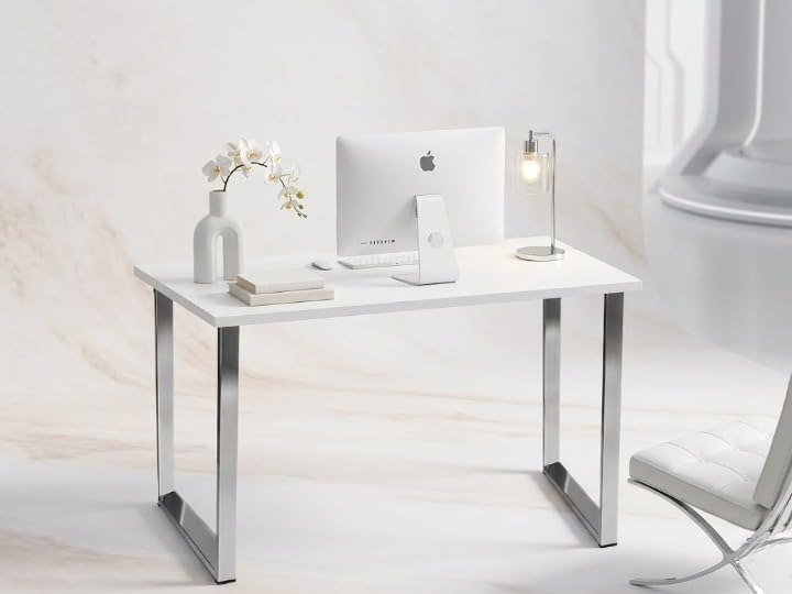 Image of Modern Engineered Wood Study Table with Metal Frame - Office & Home Desk Pack of 1 (White)