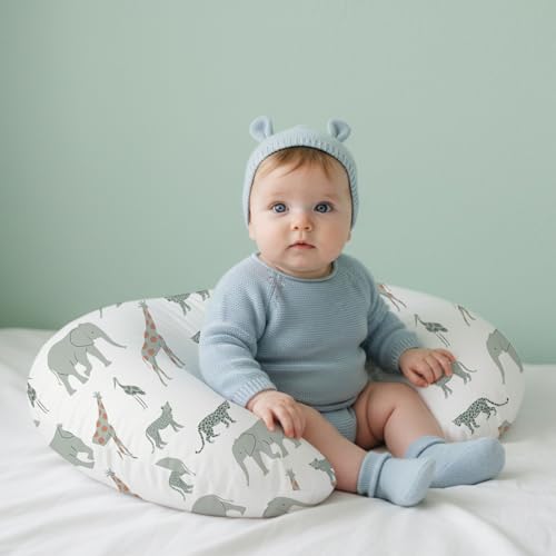 Image of Little Grape Land Nursing Pillow Covers 2 Pack, Soft & Breathable Removable Breastfeeding Pillows Covers for Feeding Pillows, Nursing Pillow Slipcover for Baby Girls Boys, (Safari & Green)