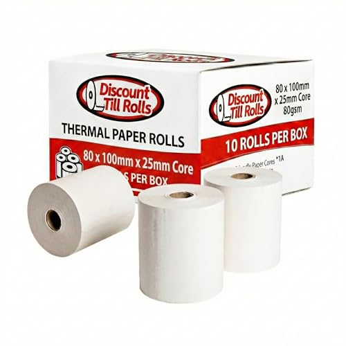 Rulli Carta Termica Kiosk 80x100x25mm 80GSM Senza BPA – Carta Termica Diretta per Stampanti Ticket e Borne Self-Service (10 rouleaux)