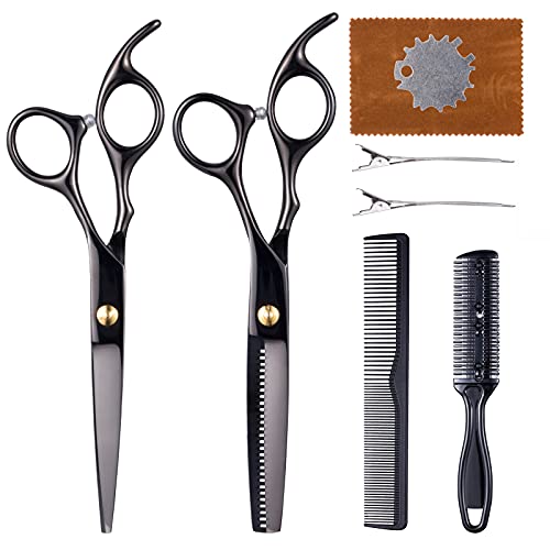 Kmeivol Kit de ciseaux à cheveux professionnels en acier inoxydable avec peigne et étui Noir Cover