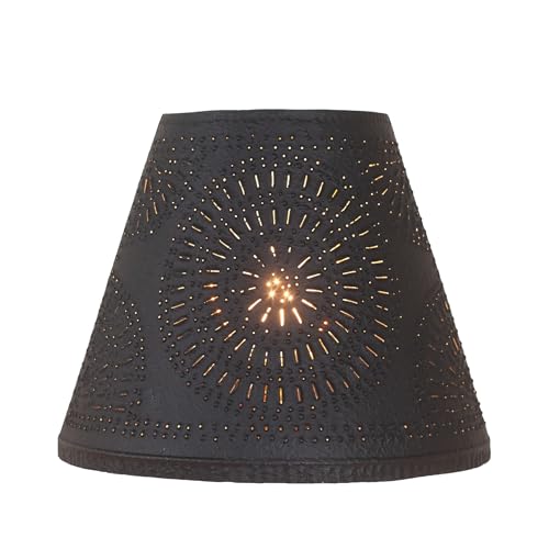 Punched Tin 12-Inch Empire Shade with Chisel Design in Textured Black by Irvin's Tinware, Rustic Country Metal Lamp Shades