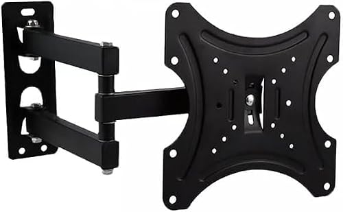 Adjustable Swivel TV Wall Mount Bracket for 14-42 Inch Screens, Full Motion Articulating Arm, 75x75mm to 200x200mm VESA, 20kg Capacity, Black Steel