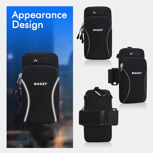 BAGZY Sport Handytasche Joggen, 7,0 Zoll Smartphone Tasche Zum Arm Umhängen Handyhalterung, Fitnessstudio Laufen Yoga zubehör für iPhone 15 Pro/14 Pro Max (Schwarz)