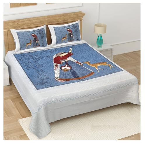 Image of Bedsheet Gulabi Nagri 100% Cotton Double Bed Size Bedsheet with Pillow for Room 93 by 108 Inches Vintage Lady Printed (Blue)