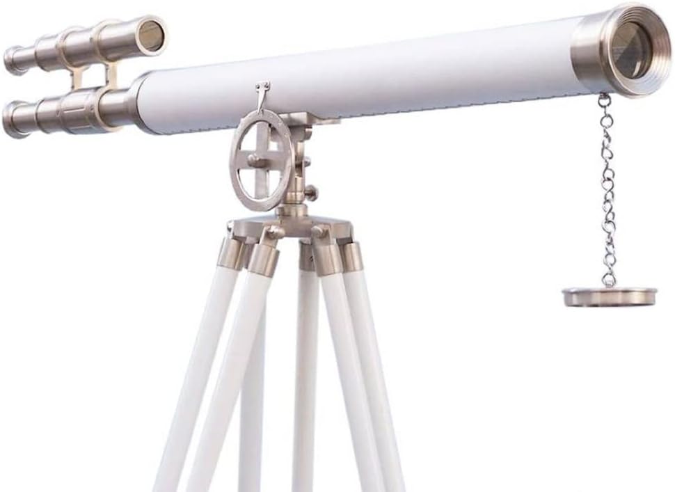 R S Enterprise Marine Nautical Floor Standing Brushed Nickel with White Leather Telescope