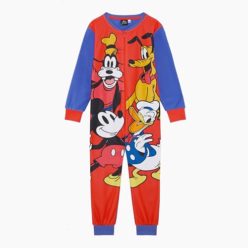 Disney Mickey Mouse Offizieller Jungen Einteiler, Schlafanzug, All-in-One-Pyjama mit Mickey Mouse, Donald Duck, Goofy und Pluto, Rot/Blau, Alter 2–8...