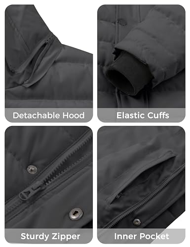 Image of wantdo Men's Quilted Puffer Jacket Hooded Winter Jacket Warm Puffer Coat | Detachable Hood,10000mm Waterproof Rating,Keep dry in light rain and snow,Recycled fabric,3 Pockets including 1 inner pocket