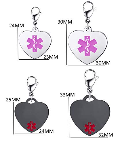 MZZJ Free Engraved ICE Message Stainless Steel Heart Shape Medical Alert ID Charm with Lobster Clasp for DIY Bracelet, Food Drug Allergy Diabetes Medical Keychain for Unisex,Multi Color2