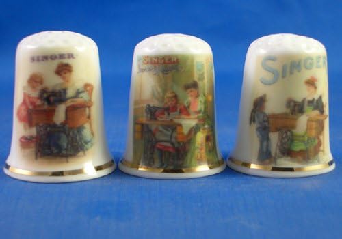 Porcelain China Collectable Thimbles - Set of Three Sewing Ladies