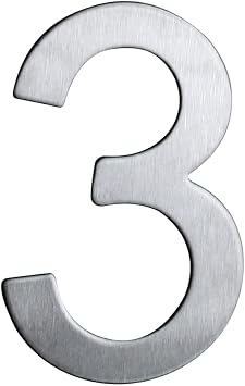 3 Inch House Numbers Sticker Stainless Steel, Self-Stick Metal Address Mailbox Number Satin Sign 3