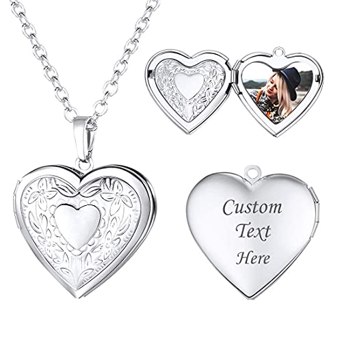 Image of U7 Silver Heart Locket Necklace, Stainless Steel Heart Pendant for Women