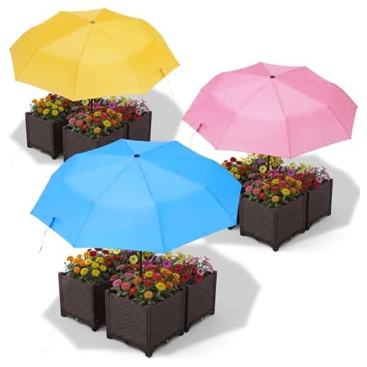 Sunnymove 3 Pcs 38 Inch Large Plant Umbrellas for Outdoor Plants Garden Shade Cover Sun Protection Folding Umbrella Space Saving Garden Umbrella for Potted Plants Bed Flower Pot (Pink,Blue,Yellow)