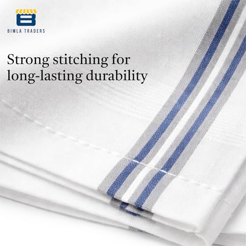 Image of Btag Premium Pure Cotton Handkerchiefs for Men | White with Stylish Border | Soft, Durable & Absorbent Hanky /Rumal | Classic Solid Design for Boys & Men |White Self (Pack of 12) 53 x 53 CM