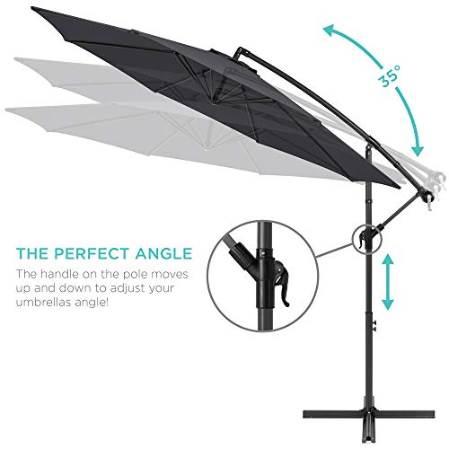 Best Choice Products 10ft Offset Hanging Market Patio Umbrella w/Easy Tilt Adjustment, Polyester Shade, 8 Ribs for Backyard, Poolside, Lawn and Garden - Image 5