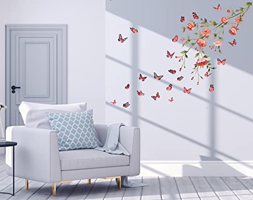 Vinilo Decorativo Floral Peonía y Mariposa Rosa Rosa 49x37 in miniatura 3
