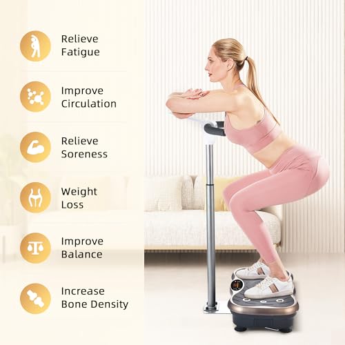 EILISON FIRMHOLD Handle Vibration Plate Exercise Machine for Lymphatic Drainage- Whole Body Workout Vibration Platform 350lbs for Beginners & Recovery, Body Shape Machine for Tonning (Handle Brown)