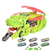 Dinosaur Car Transport Truck, Dinosaur Transport Truck Toy - Dinosaur Carrier Truck Set | Transport Eating Toys for Cars with 6 Small Vehicles, Dinosaur Truck, Dinosaur Toy, Dinosaur Transportation