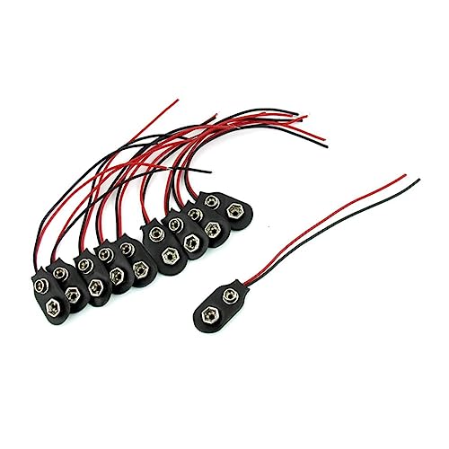 SEWACC 10pcs Black Battery Clip Connector with Cable Durable Easy to Install for LEDs and Other Devices