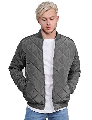 Men's Classic Long Sleeves Side Pockets Quilted Padded Bomber Jacket
