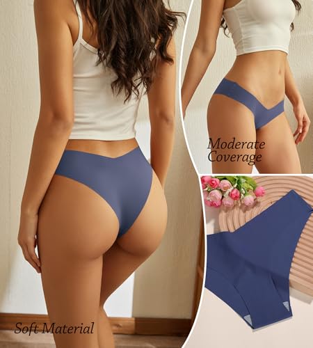 Image of Beafulrab Women Seamless Underwear Soft No Show Stretch Bikini Invisibles Hipster V Cut Panties 6 pack
