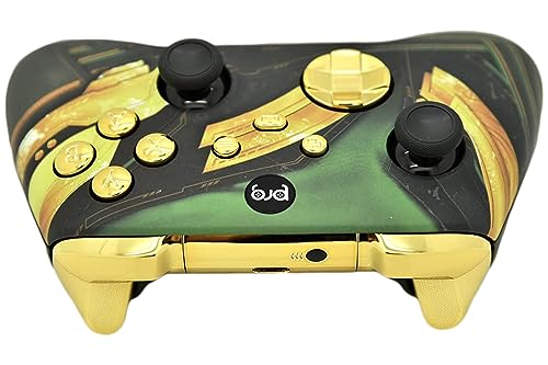 Image of Hand Airbrushed Fade Custom Controller Compatible with Xbox Series X /S & Xbox One (Series X /S Green Armor W /Gold Chrome Inserts)