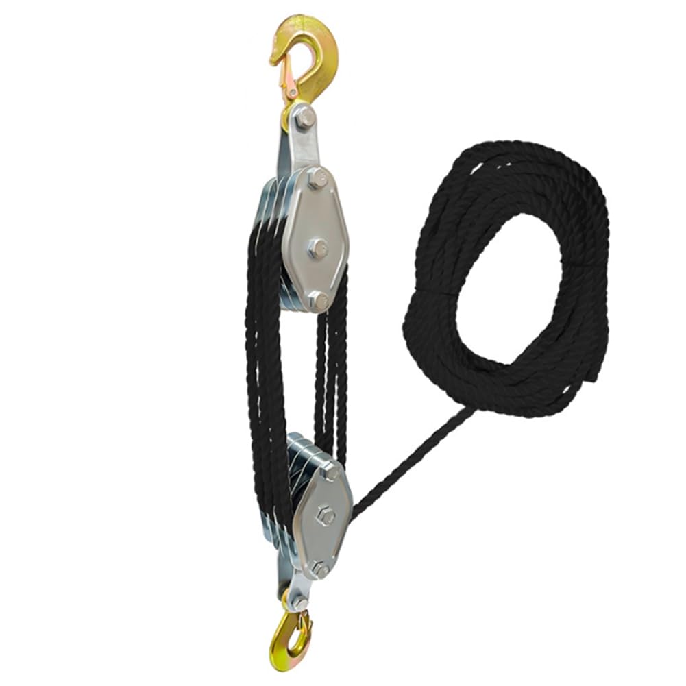 Carrucola rivestita in zinco resistente con corda in nylon resistente e gancio di sicurezza per sollevamento, sistema di sollevamento pesante per uso industriale