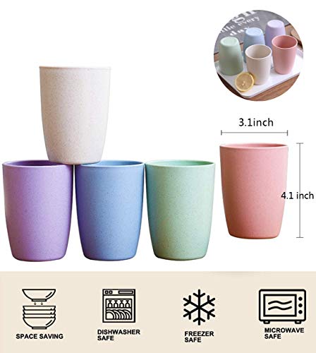 Choary Eco-friendly Unbreakable Reusable Drinking Cup for Adult(12 OZ), Wheat Straw Glasses Healthy Tumbler Set 5-Multicolor, Dishwasher Safe - Thumbnail 2