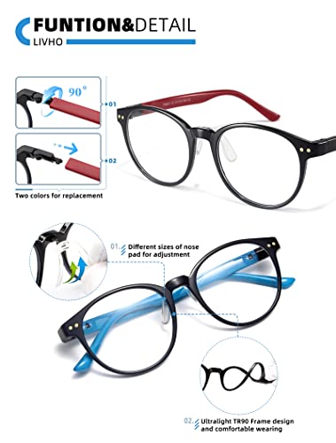 Livho 2 Pack Blue Light Blocking Glasses, Computer Reading/Gaming/Tv/Phones Glasses For Women Men,Anti Eyestrain & Uv Glare (D4 Blue+Red, Clear) #TOP1