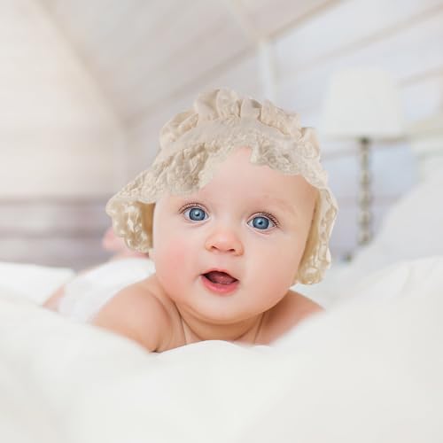 Gorro para niña recién nacida de algodón ajustable con encaje vintage para verano 4