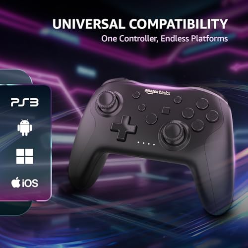Image of Amazon Basics USB Gamepad with Turbo Mode | Dual Vibration | PS3 & PC Support | X Input & Direct Input | Wired Controller with Ergonomic Design | 1m Cable | Black