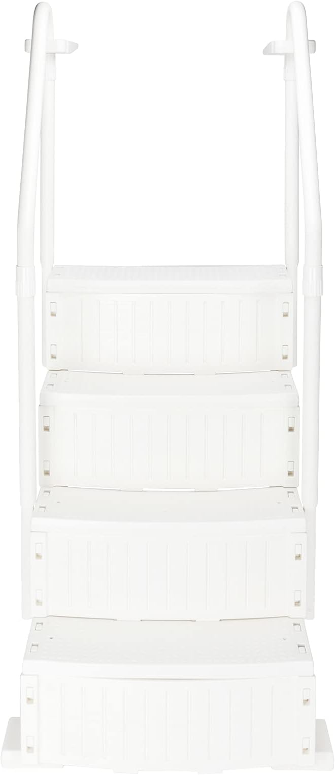 85x68x198cm White PE Plastic Swimming Pool Ladder 2-Step Non-Slip Escalator with Curved Handrail Easy to Assemble Durable Inground Pool Steps for Adults and Kids