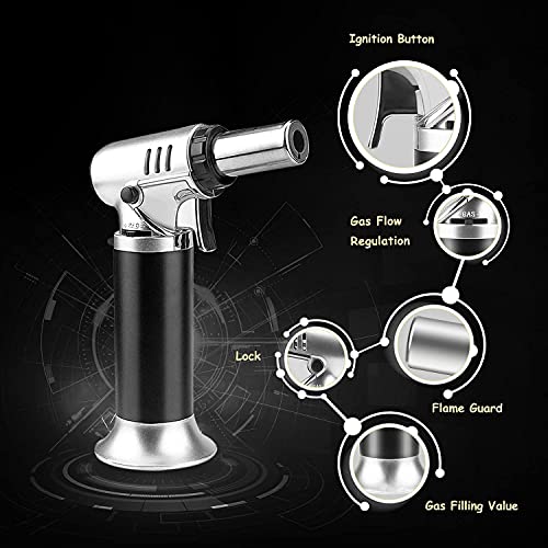 Butane Torch, Aottom Kitchen Torch Lighter, Mini Cooking Blow Torch, Culinary Blowtorch Lighters Refillable with Safety Lock & Adjustable Flame for Creme Brulee, BBQ, Baking (Butane Gas Not Included)