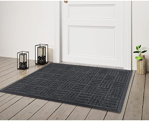 Fokizoka Front Door Mat, Welcome Mat, Natural Rubber Liner, Fade Proof Shoe Scraper Indoor and Outdoor doormats for Home entrances, garages and high Traffic Areas(Grey Black, 17 * 29.5 inch)